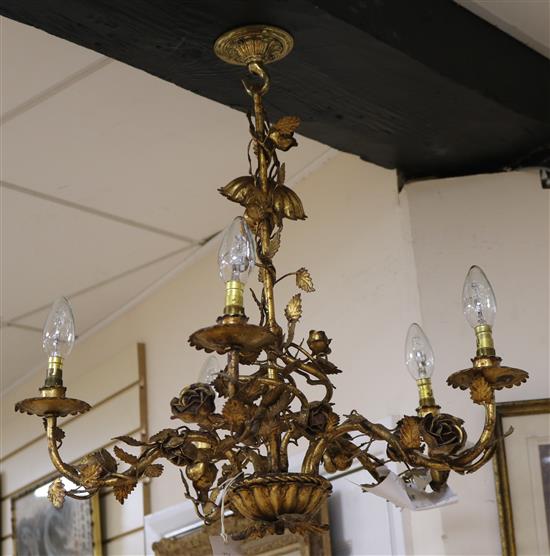 A six branch gilt metal ceiling chandelier